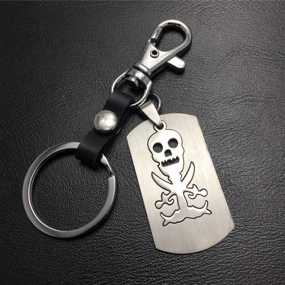 Double Skull Titanium Steel Pendant Pendant Stainless Steel Keychain Cowhide Waist Hanging Men's and Women's Jewelry