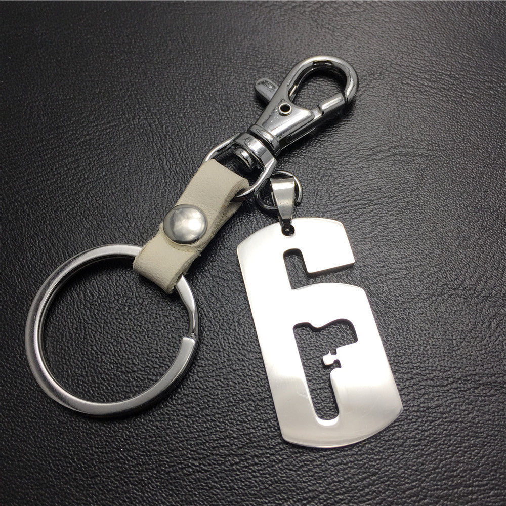Rainbow 6 Lucky Car Keychain Stainless Steel Titanium Steel Pendant