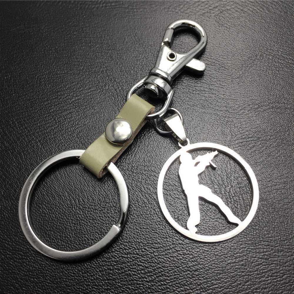 Anime game CSGO anti-terrorist stainless steel pendant leather key chain pendant multi-color optional