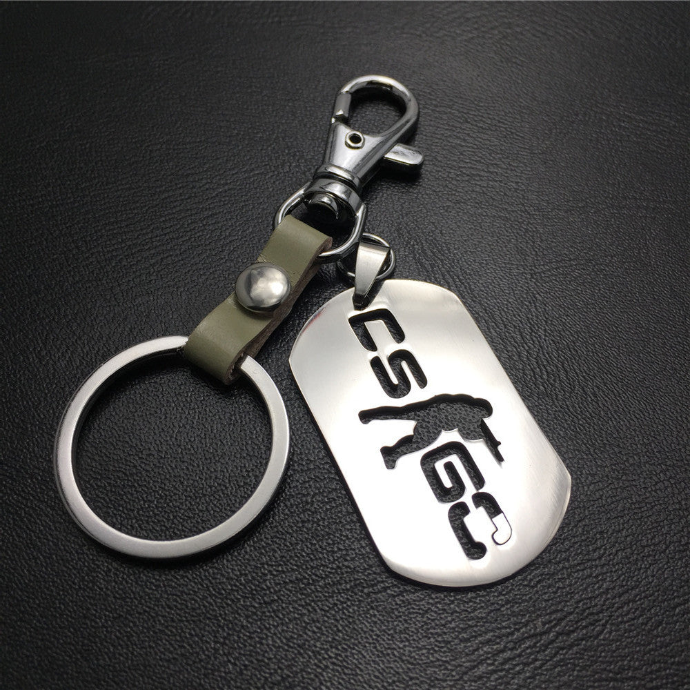 Anime Game CSGO Counter Strike Stainless Steel Pendant Leather Keychain Dog Buckle Waist Hanging Waist Decoration