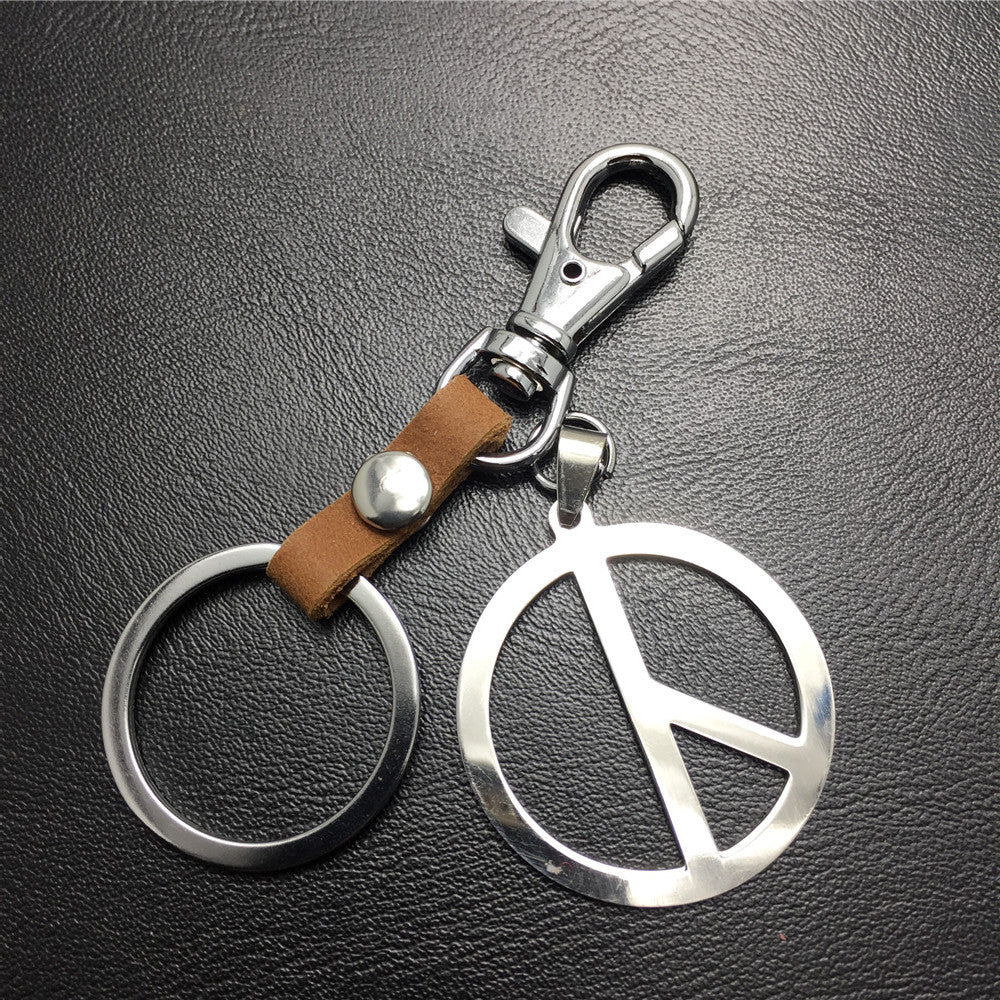 Quan Zhilong GD anti-war logo stainless steel key chain pendant cowhide connection piece Valentine's Day gift world peace