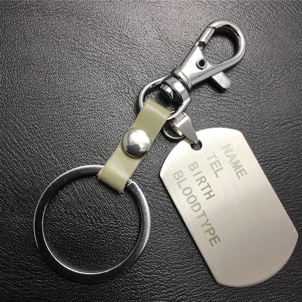Military ID card dog tag stainless steel pendant titanium steel jewelry key chain pendant cowhide pet identification tag