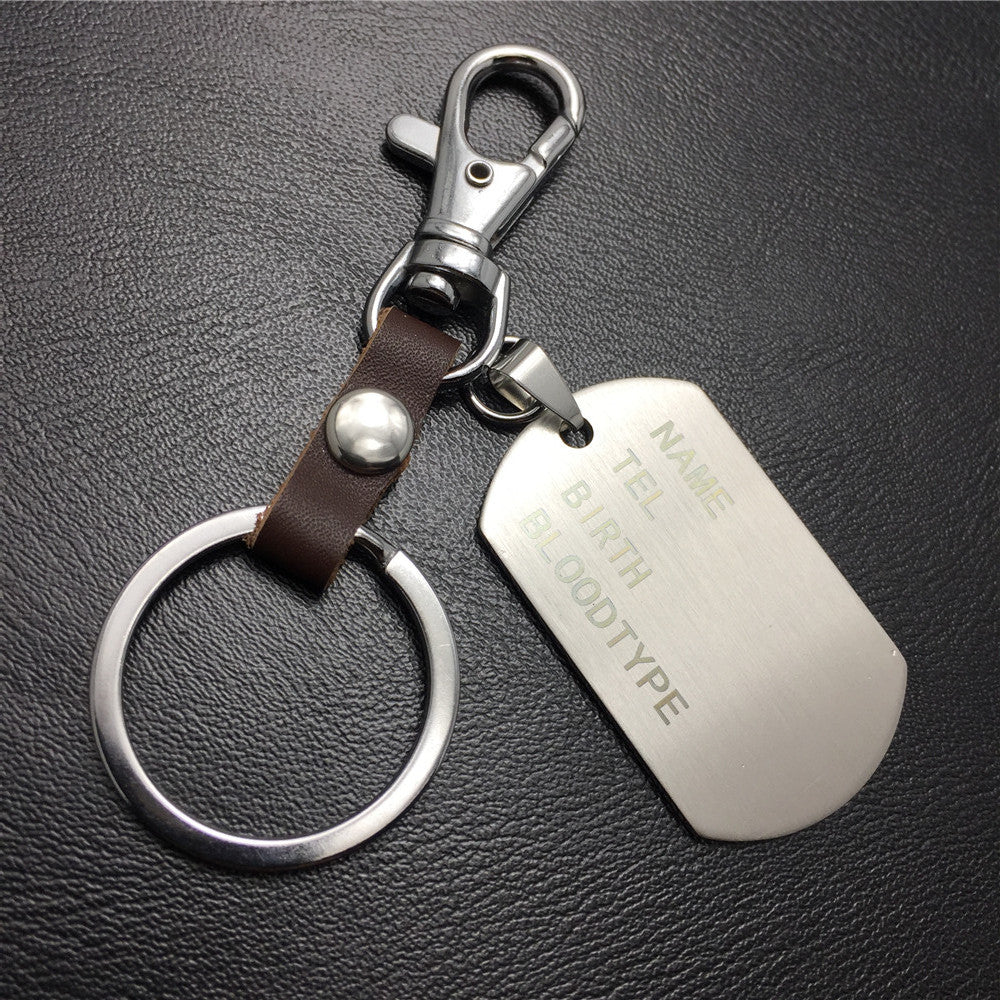 Military ID card dog tag stainless steel pendant titanium steel jewelry key chain pendant cowhide pet identification tag