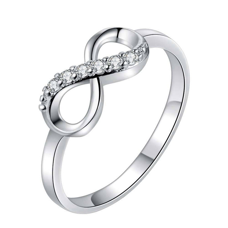 Fashionable inverted 8-shaped diamond-encrusted alloy ring with diamond temperament versatile simple digital ring jewelry female