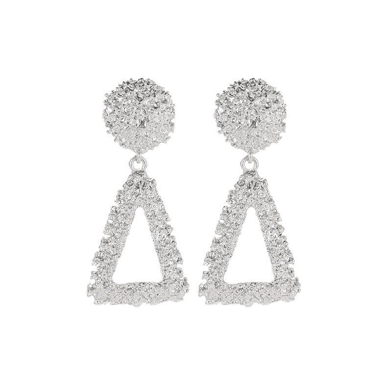 Creative Jewelry Fashion Trend Personality Metal Stud Earrings Gold Frosted Hollow Triangular Earrings Female