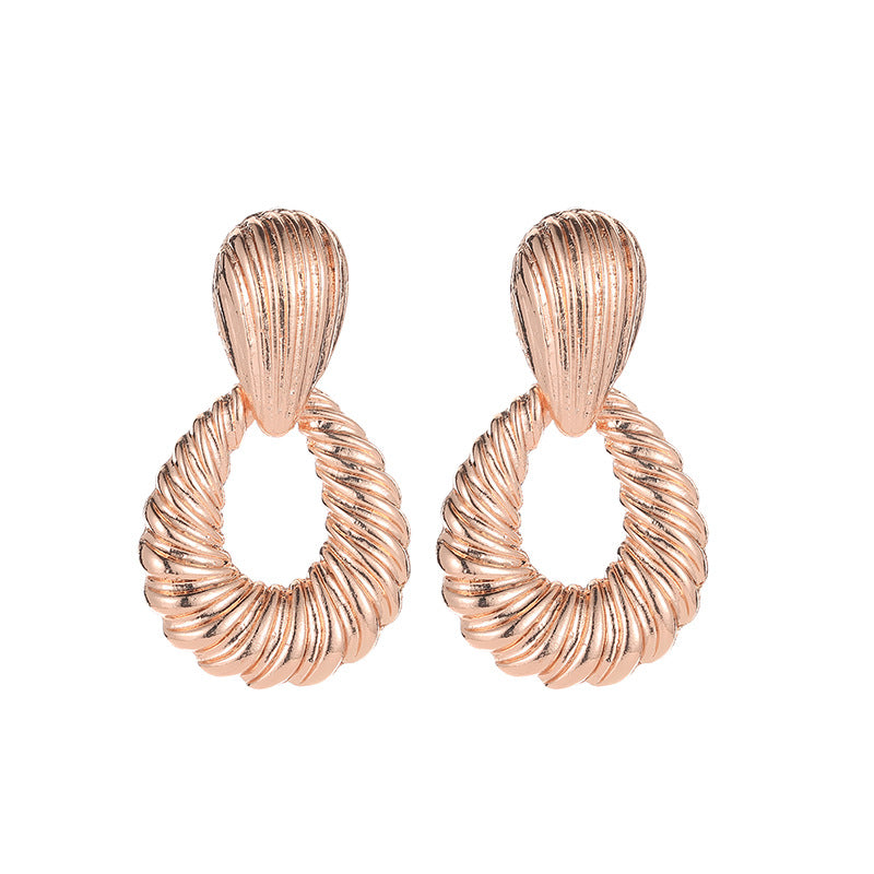 Jewelry alloy shell corrugated earrings women's drop-shaped threaded metal earrings