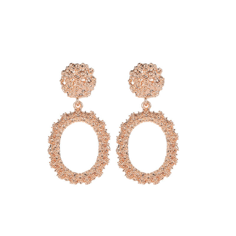 Personalized Geometric Frosted Stud Earrings Exaggerated Circle Embossed Ladies Earrings