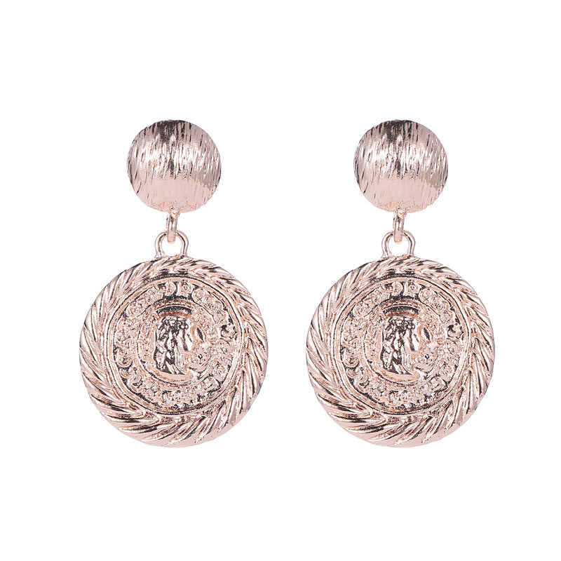 Ethnic Retro Coin Earrings Exotic Round Metal Figure Stud Earrings Earrings