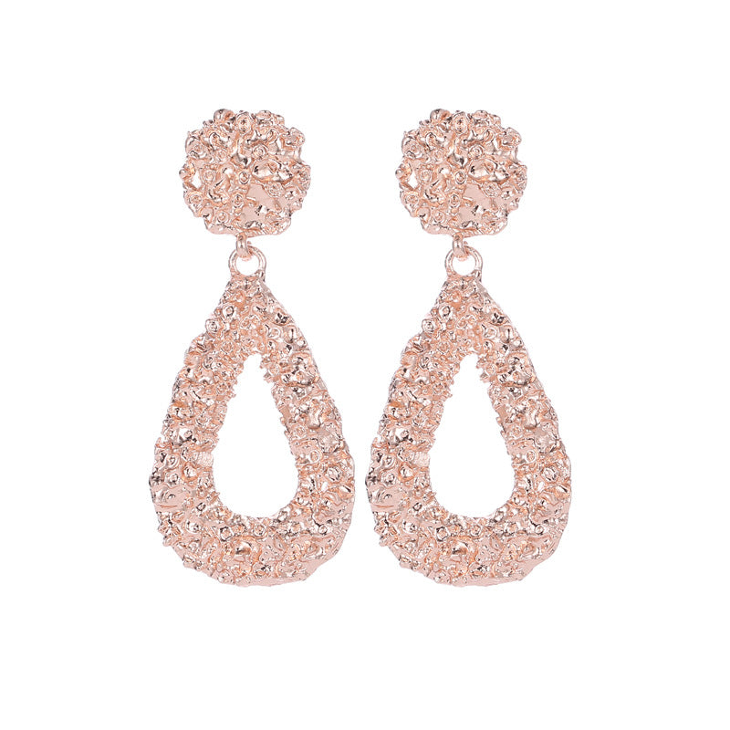 Pop Earrings Water Drop Embossed Bohemian Stud Earrings Punk Geometric Metal Earrings