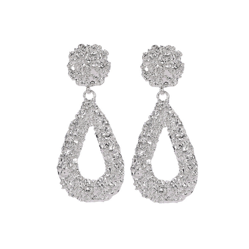 Pop Earrings Water Drop Embossed Bohemian Stud Earrings Punk Geometric Metal Earrings