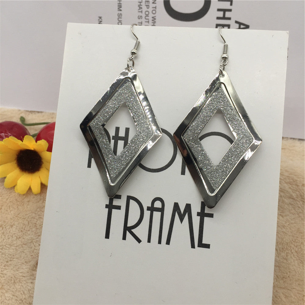Hollow rhombus curved surface women frosted earrings summer