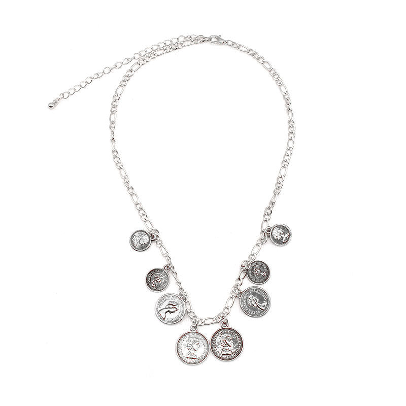Popular Jewelry Trend Fashion Simple Portrait Engraving Coin Chain Necklace