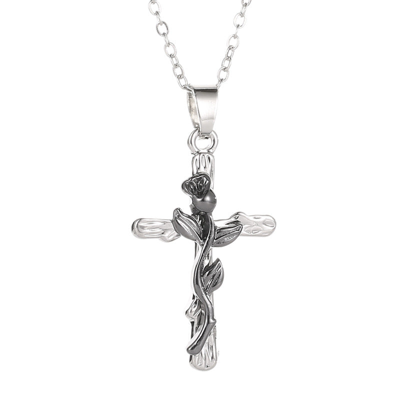 Vine Cross Necklace Retro Fashion Leaf Cross Necklace Men and Women Simple Necklace