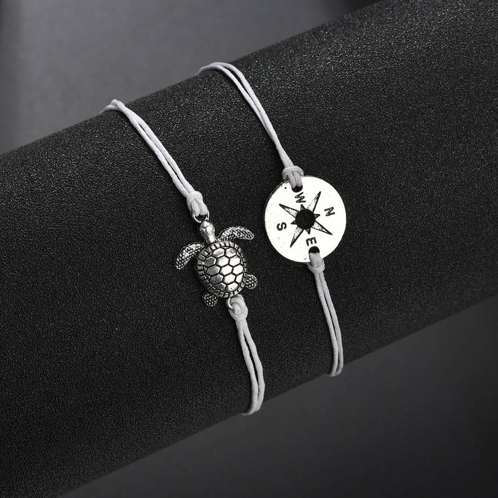 Jewelry Retro Fashion Simple Cord Weaving Bracelet Turtle Compass Anklet Female