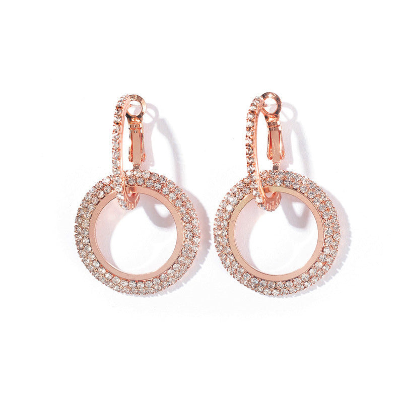 Temperament geometric earrings circle full of diamonds goddess earrings interlocking creative trinkets