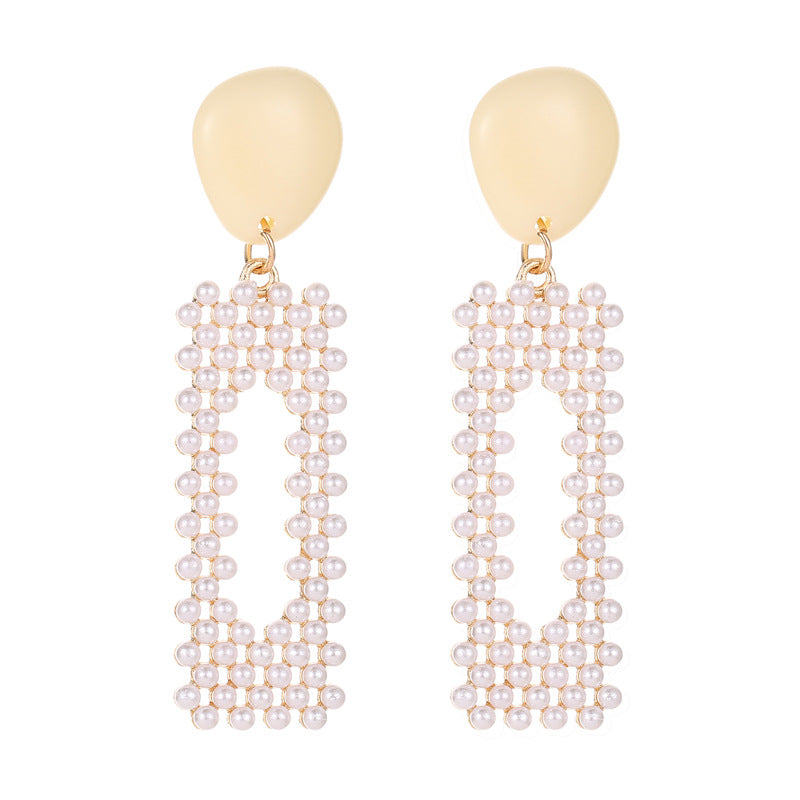 Exaggerated geometric earrings imitation pearl fashion net red candy earrings earrings earrings trendy ear accessories