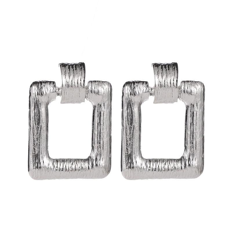 Earrings Simple Metal Brushed Earrings Stud Earrings Fashion Square Retro Earrings