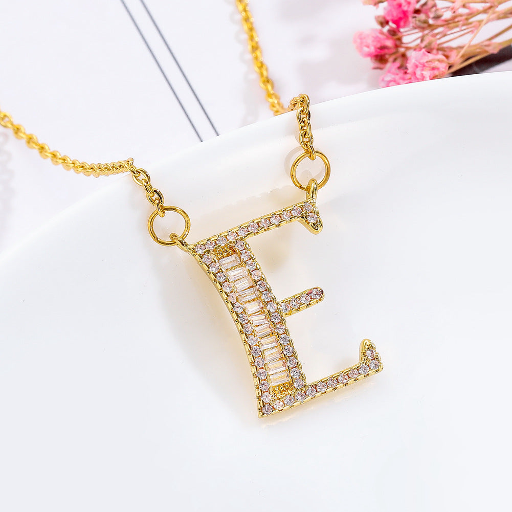 26 letter item jewelry wife's romantic travel copper micro-inlaid pendant Xie Na with the same style of personalized necklace jewelry
