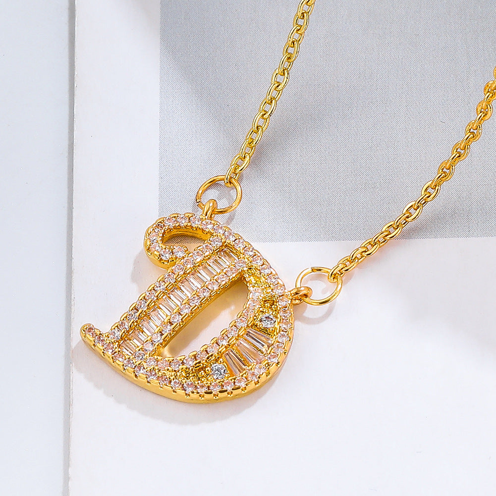 26 letter item jewelry wife's romantic travel copper micro-inlaid pendant Xie Na with the same style of personalized necklace jewelry