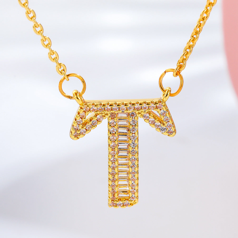 26 letter item jewelry wife's romantic travel copper micro-inlaid pendant Xie Na with the same style of personalized necklace jewelry