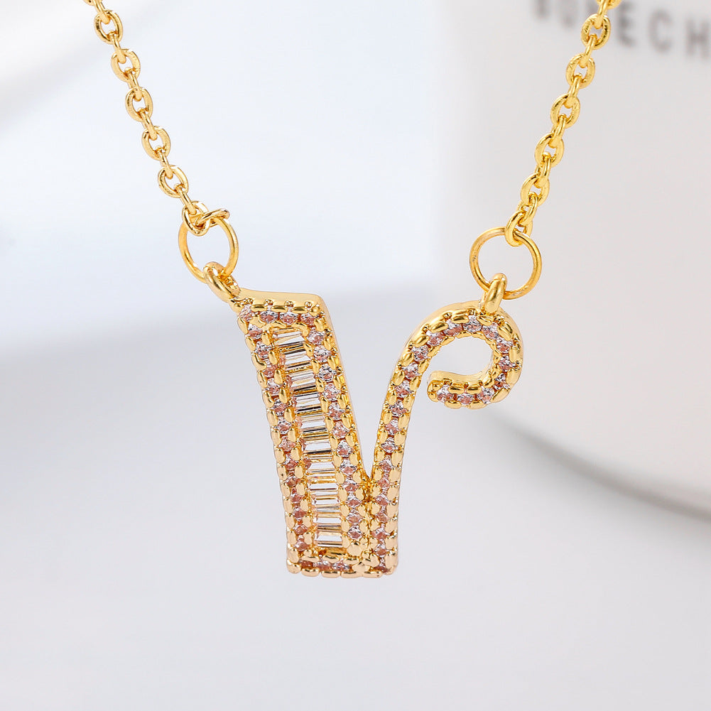 26 letter item jewelry wife's romantic travel copper micro-inlaid pendant Xie Na with the same style of personalized necklace jewelry