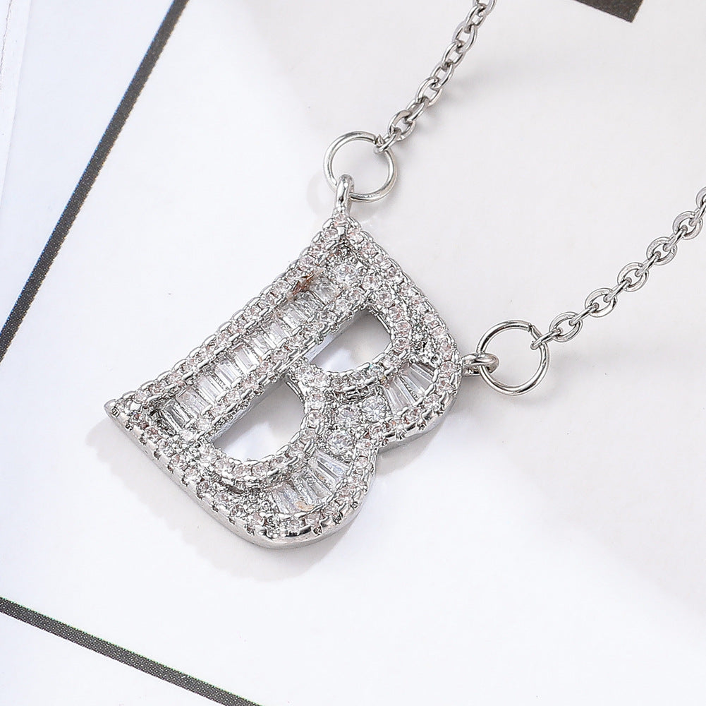 26 letter item jewelry wife's romantic travel copper micro-inlaid pendant Xie Na with the same style of personalized necklace jewelry