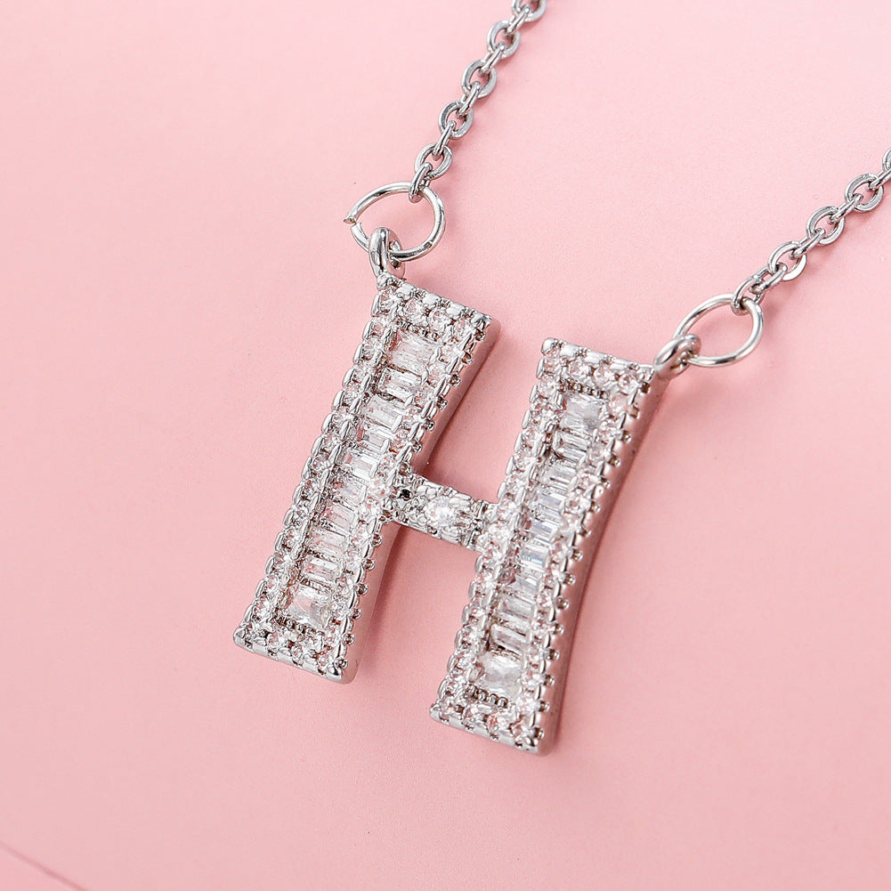 26 letter item jewelry wife's romantic travel copper micro-inlaid pendant Xie Na with the same style of personalized necklace jewelry