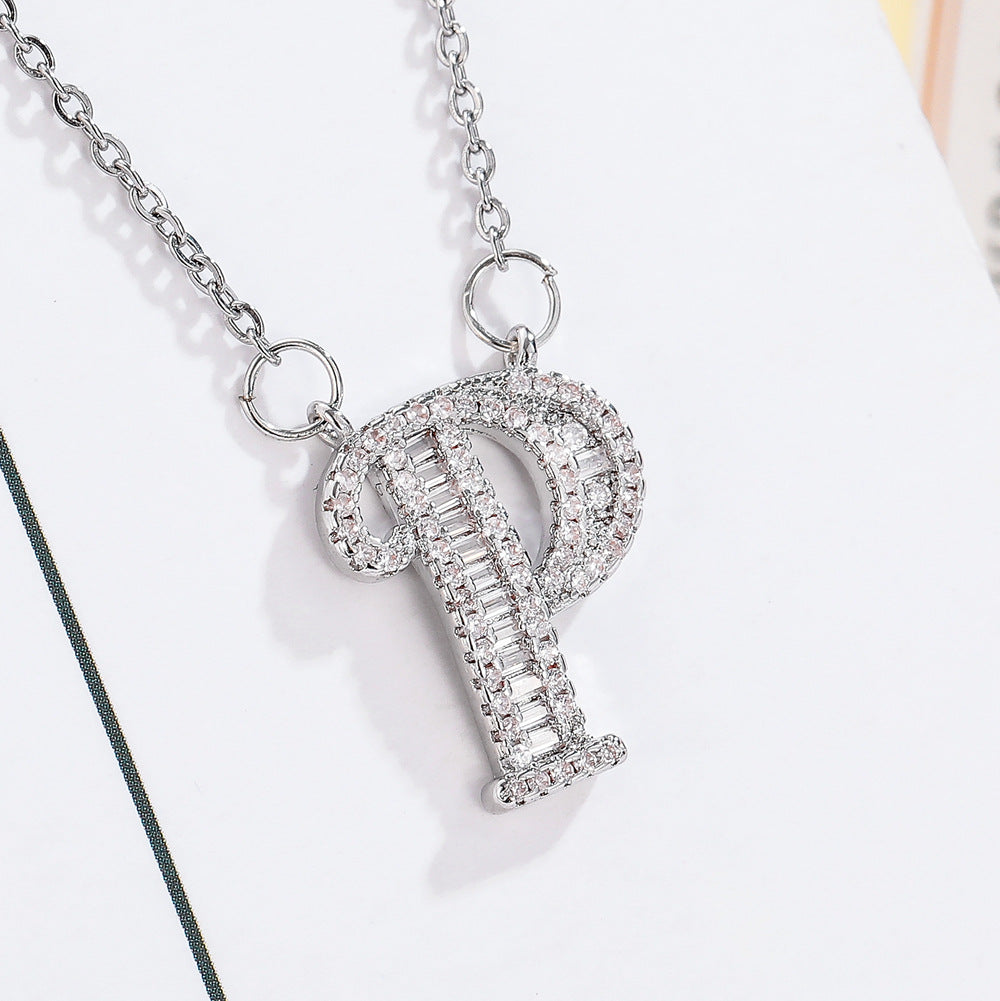 26 letter item jewelry wife's romantic travel copper micro-inlaid pendant Xie Na with the same style of personalized necklace jewelry