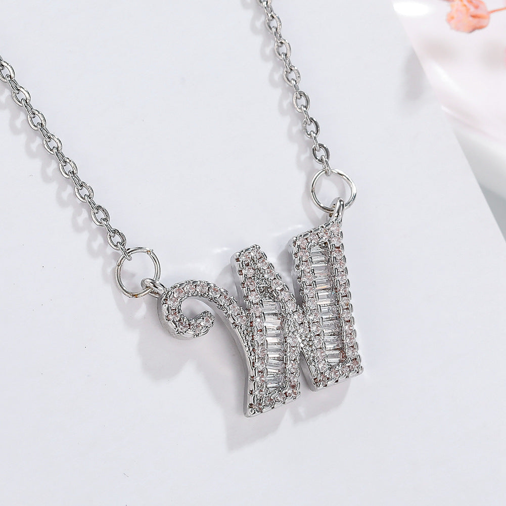 26 letter item jewelry wife's romantic travel copper micro-inlaid pendant Xie Na with the same style of personalized necklace jewelry