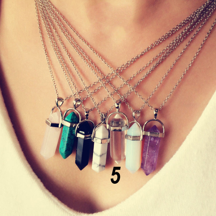 Fashion Agate Hexagon Pillar Pendant Necklace Simple Clavicle Chain Jewelry