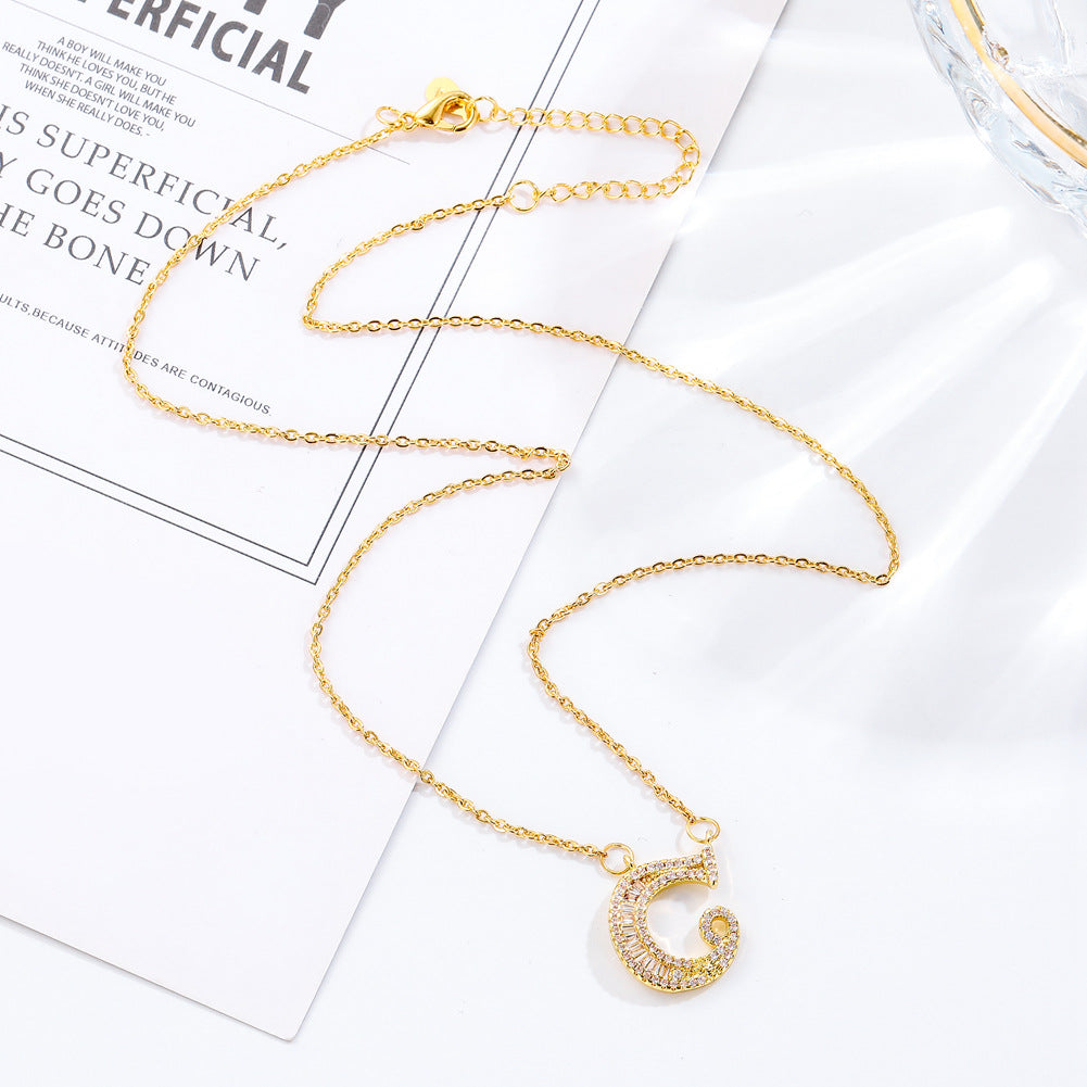 26 letter item jewelry wife's romantic travel copper micro-inlaid pendant Xie Na with the same style of personalized necklace jewelry