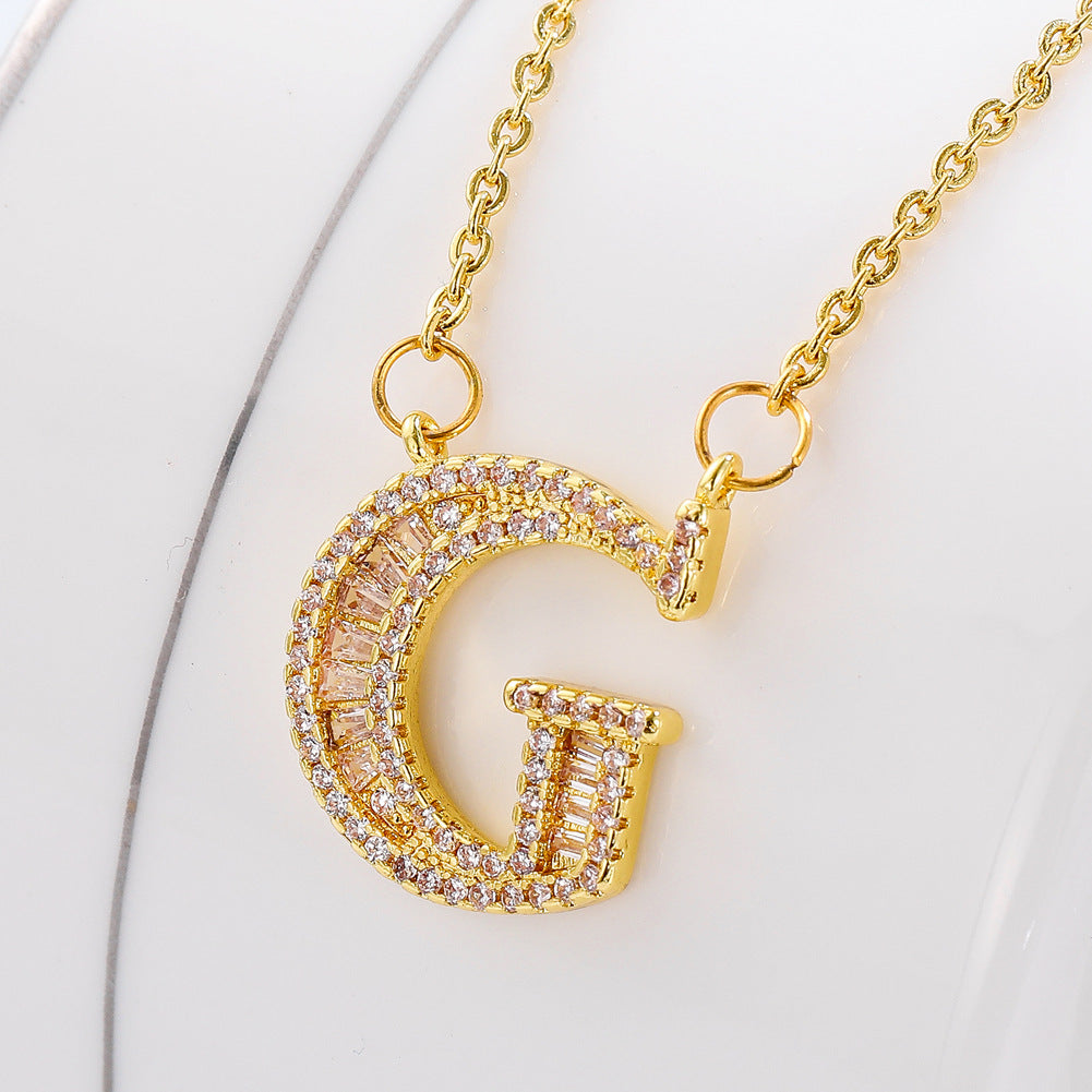 26 letter item jewelry wife's romantic travel copper micro-inlaid pendant Xie Na with the same style of personalized necklace jewelry