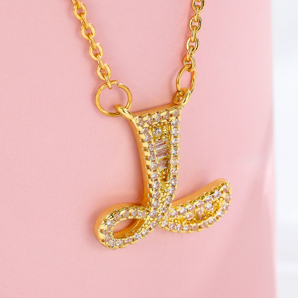 26 letter item jewelry wife's romantic travel copper micro-inlaid pendant Xie Na with the same style of personalized necklace jewelry