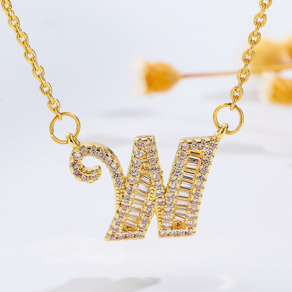 26 letter item jewelry wife's romantic travel copper micro-inlaid pendant Xie Na with the same style of personalized necklace jewelry