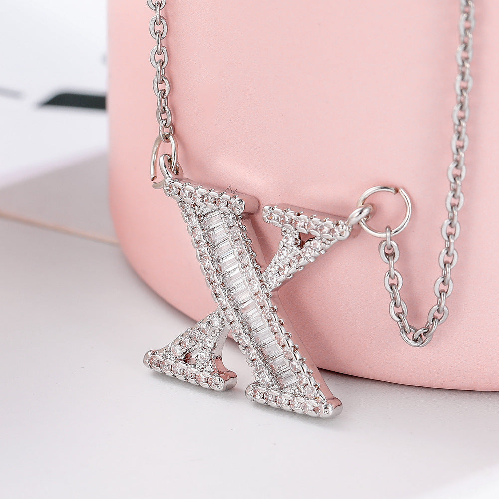 26 letter item jewelry wife's romantic travel copper micro-inlaid pendant Xie Na with the same style of personalized necklace jewelry