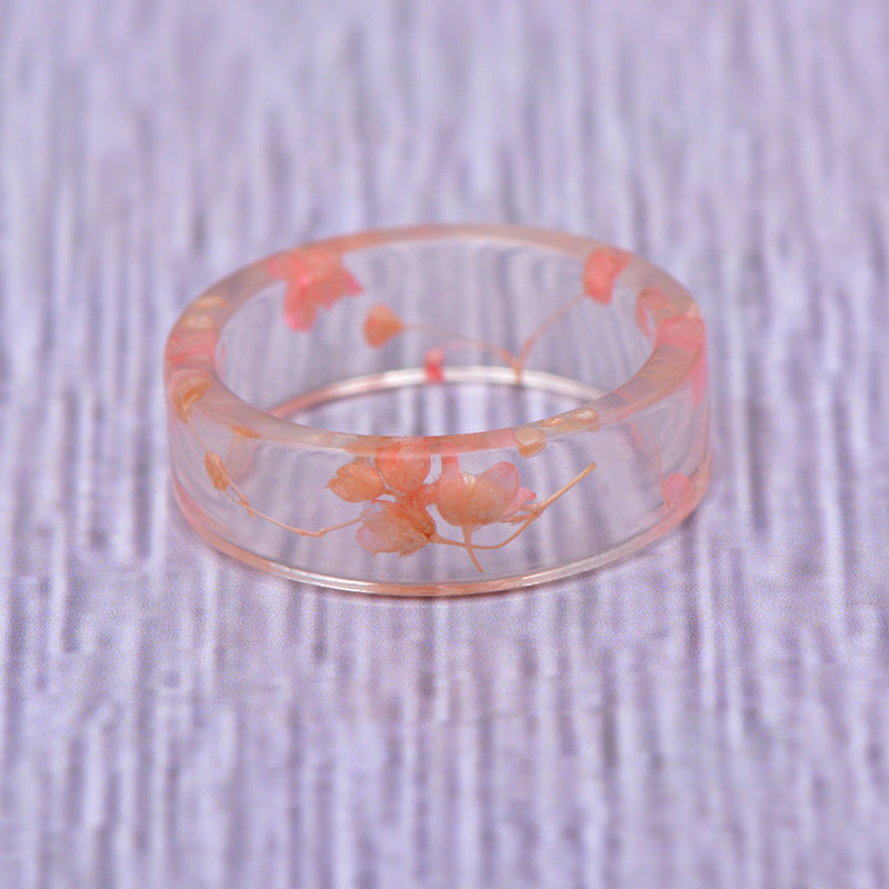 Retro Hand Jewelry Creative Handmade Dried Flower Wafer Transparent Resin Multicolor Ring Popular Jewelry