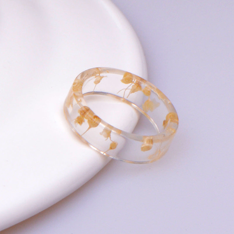 Retro Hand Jewelry Creative Handmade Dried Flower Wafer Transparent Resin Multicolor Ring Popular Jewelry