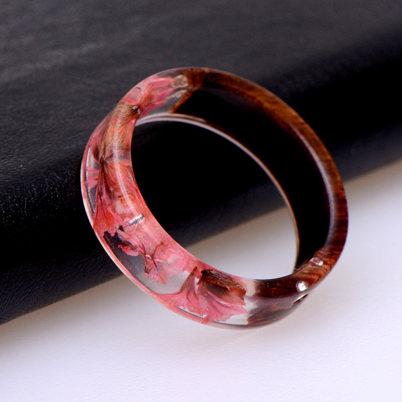 ins retro hand jewelry creative plant resin wood transparent ring