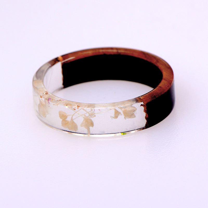 ins retro hand jewelry creative plant resin wood transparent ring