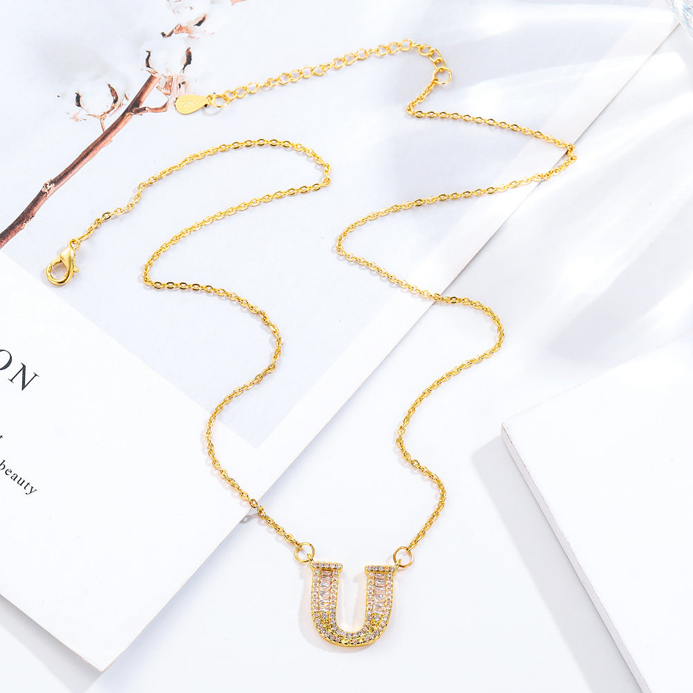 26 letter item jewelry wife's romantic travel copper micro-inlaid pendant Xie Na with the same style of personalized necklace jewelry