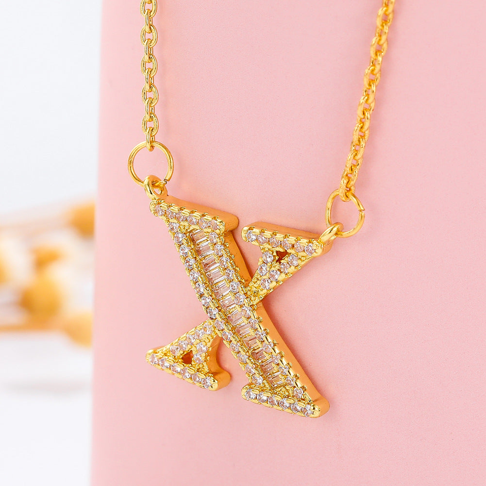 26 letter item jewelry wife's romantic travel copper micro-inlaid pendant Xie Na with the same style of personalized necklace jewelry