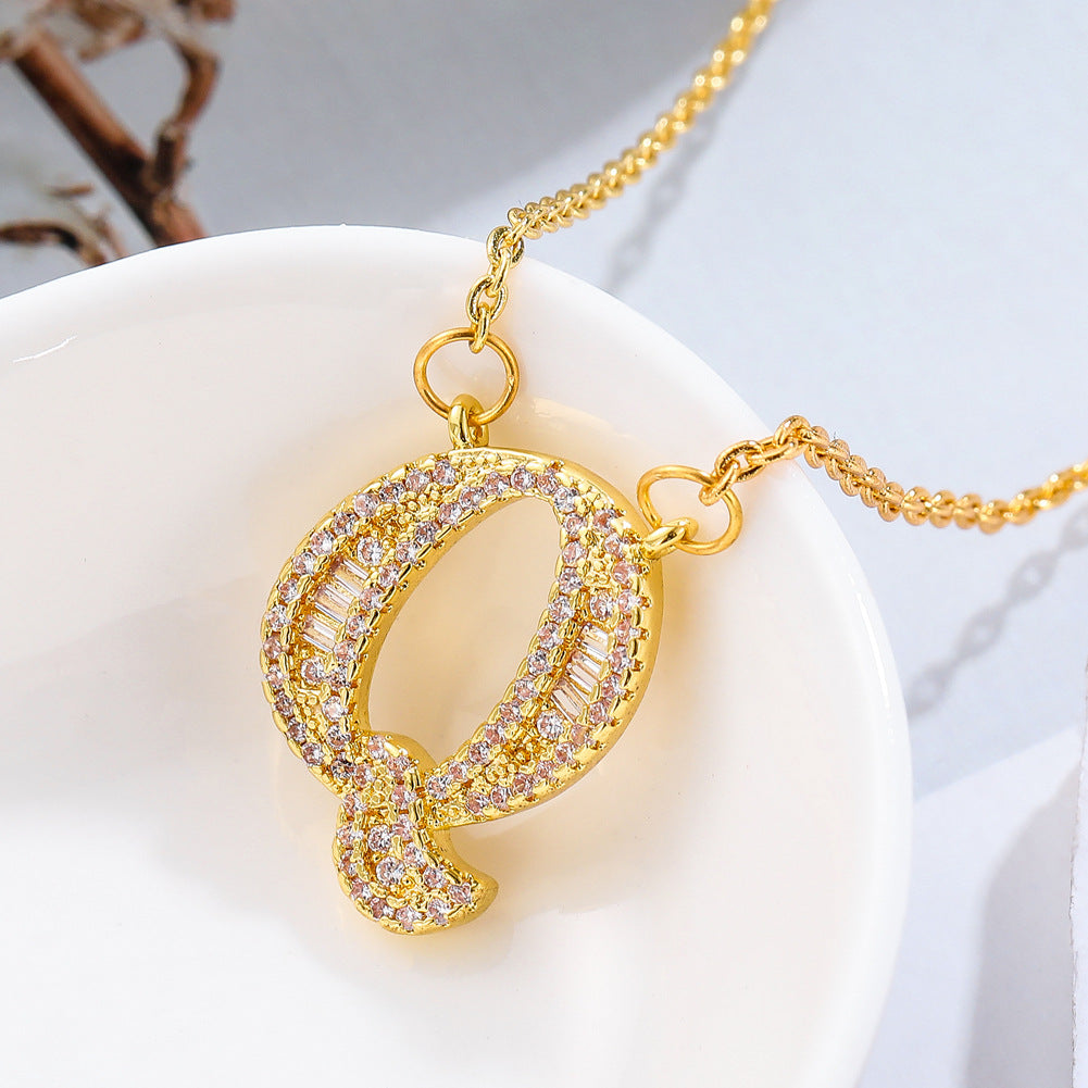 26 letter item jewelry wife's romantic travel copper micro-inlaid pendant Xie Na with the same style of personalized necklace jewelry