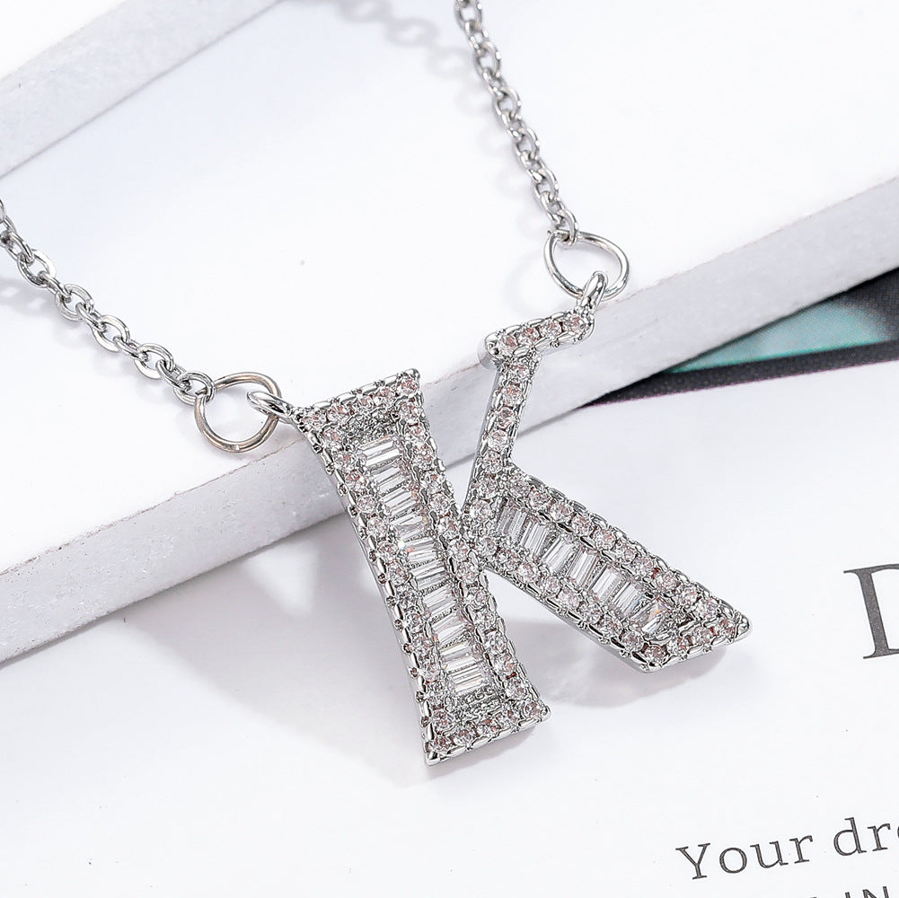 26 letter item jewelry wife's romantic travel copper micro-inlaid pendant Xie Na with the same style of personalized necklace jewelry