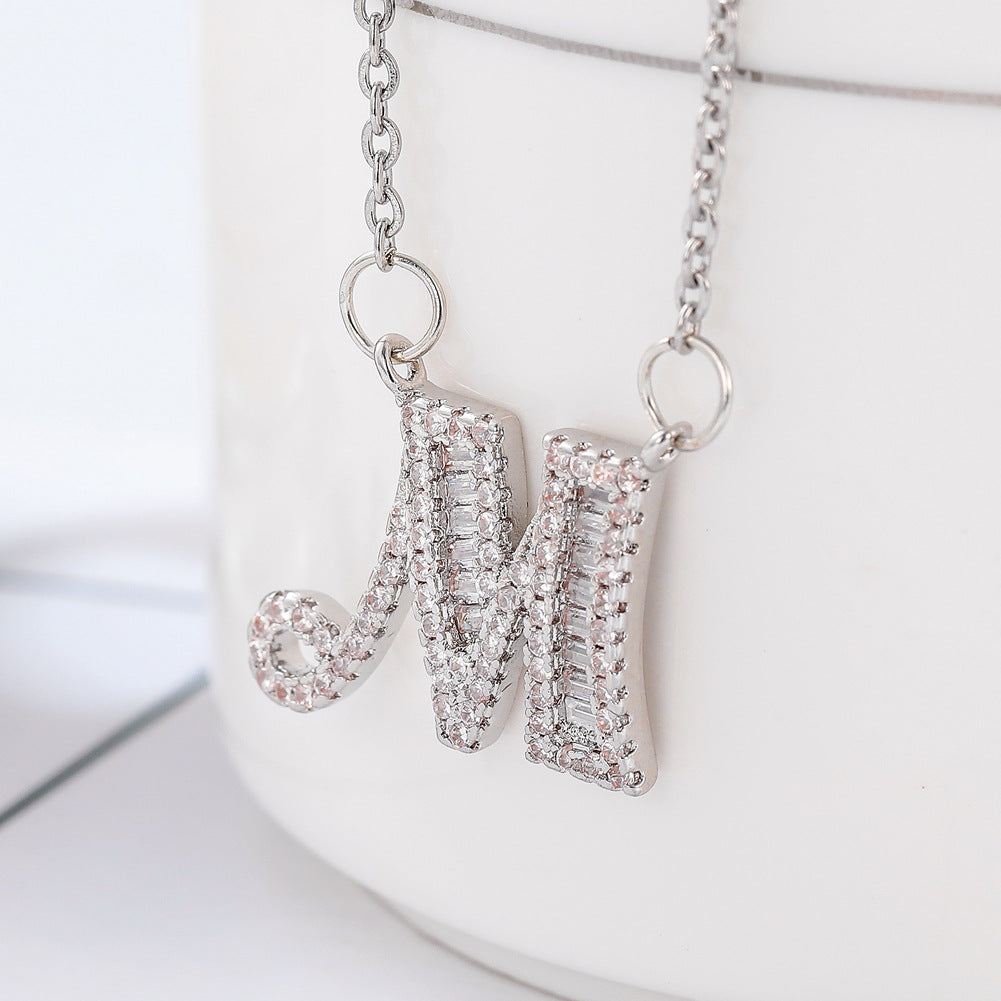 26 letter item jewelry wife's romantic travel copper micro-inlaid pendant Xie Na with the same style of personalized necklace jewelry