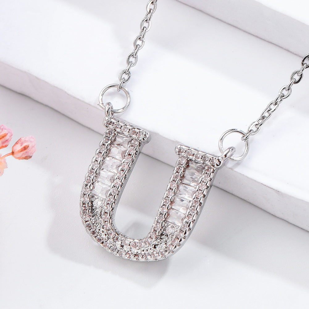 26 letter item jewelry wife's romantic travel copper micro-inlaid pendant Xie Na with the same style of personalized necklace jewelry