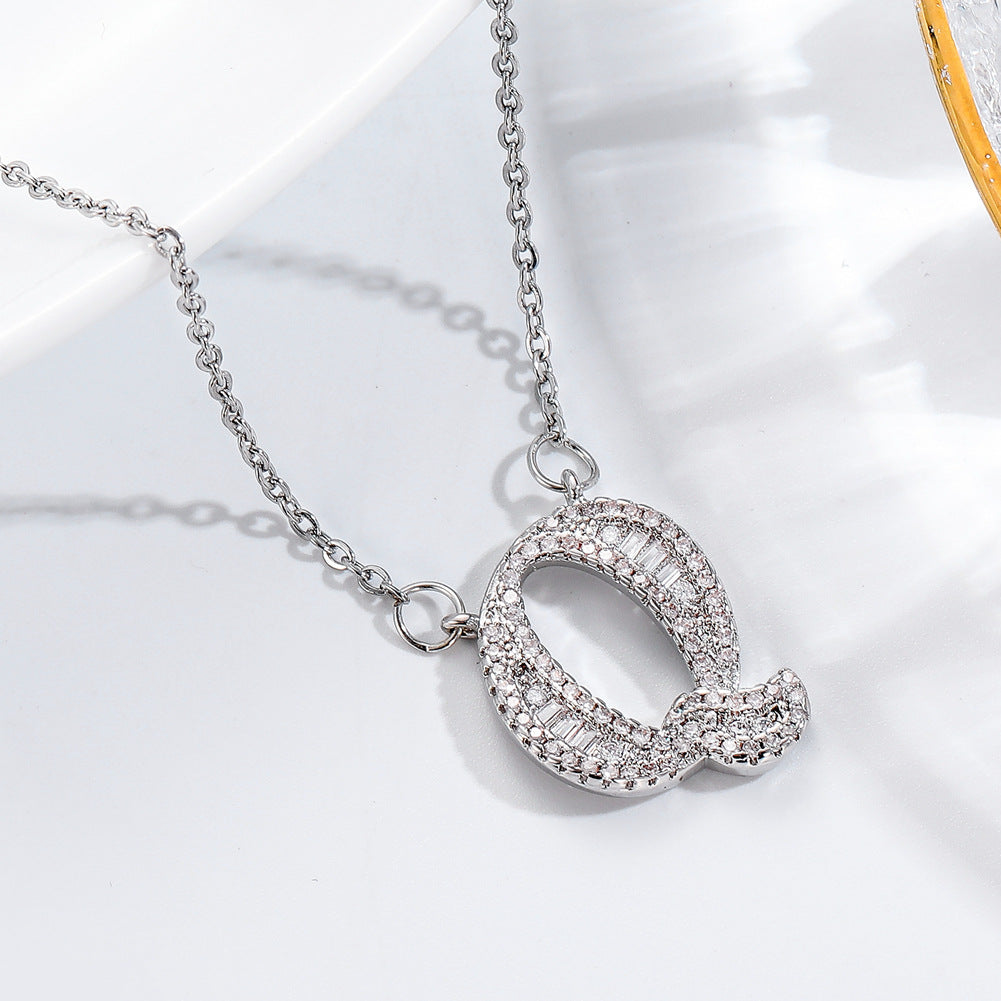 26 letter item jewelry wife's romantic travel copper micro-inlaid pendant Xie Na with the same style of personalized necklace jewelry