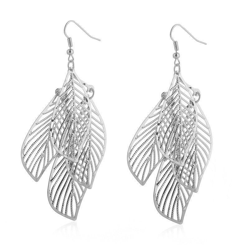 Ethnic retro women's earrings simple hollowed out multi-layered leaf earrings earrings long tassel earrings