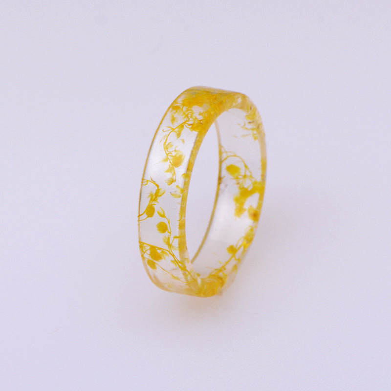 Retro Hand Jewelry Creative Handmade Dried Flower Wafer Transparent Resin Multicolor Ring Popular Jewelry