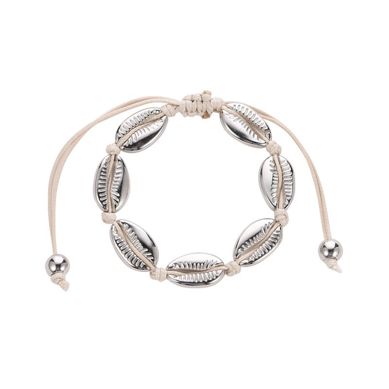 Fashion Braided Bracelet Adjustable Seashell Metal Knotted Bracelet Women Ocean Bracelet