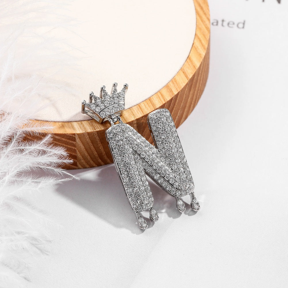 Hip-hop trend necklace copper micro-inlaid zircon 26 English letters crown full diamond pendant jewelry